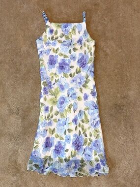 City Triangles Floral Blue & Green Strap Sheer Slip Dress